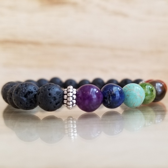 7 Chakra Healing Lava Bead Stretch Bracelet - Picture 3 of 8